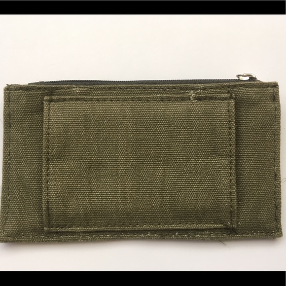 Canvas wallet army green cotton fabric wallet embellished hand painted wallet - Picture 3 of 5